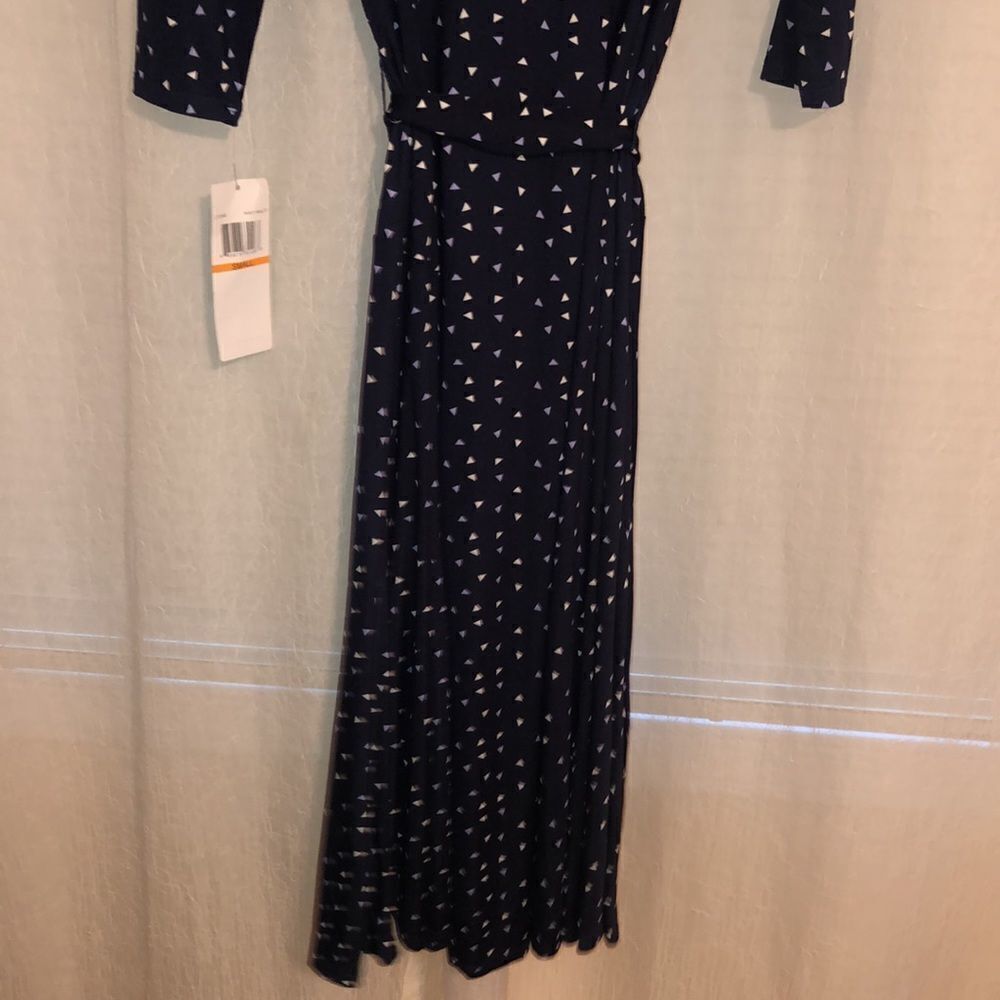 Nina Leonard S Jersey Crew Neck Quarter Sleeve Midi Dress Navy White Lilac Print - Picture 3 of 16